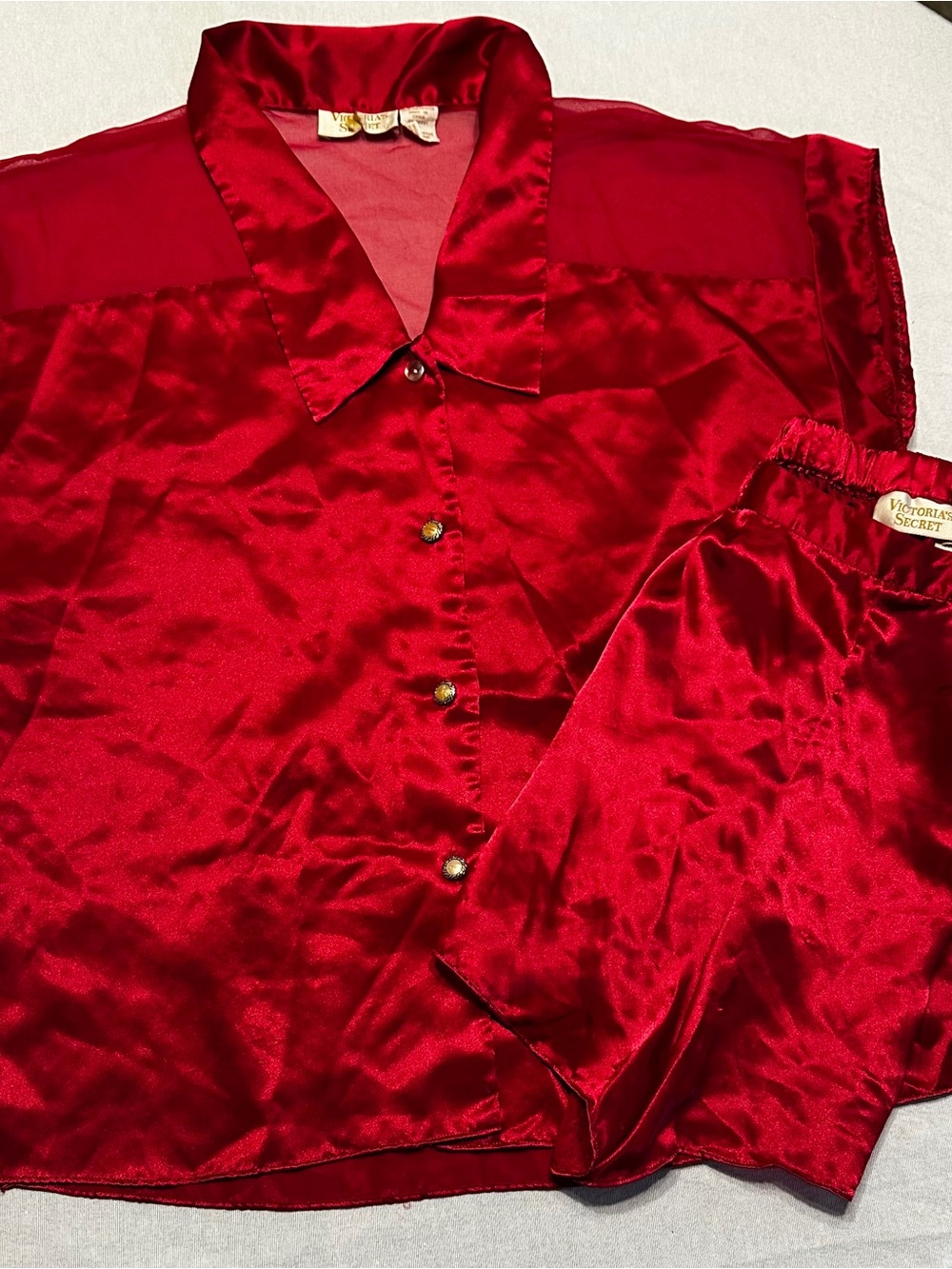 Vintage Victoria's Secret Red Satin Sleep Set